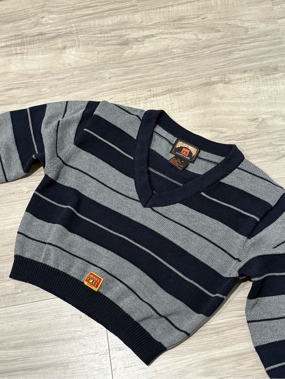 Y2K FB County Striped Navy and Gray Women's Sweater M